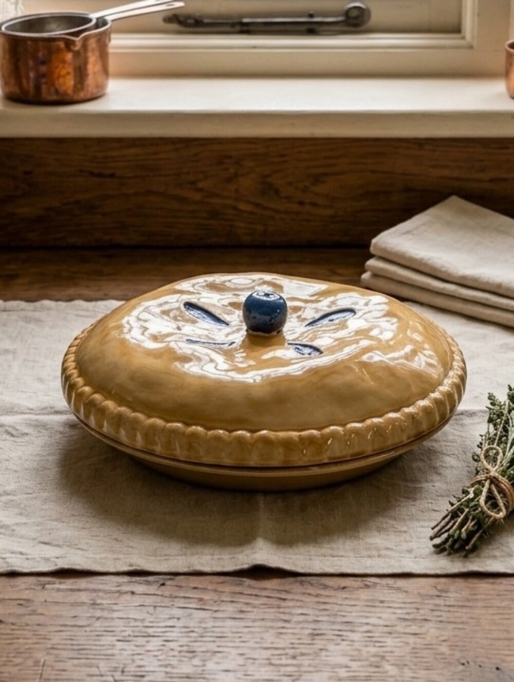 🫐 Vintage Ceramic “Blueberry Pie” Dish with Lid